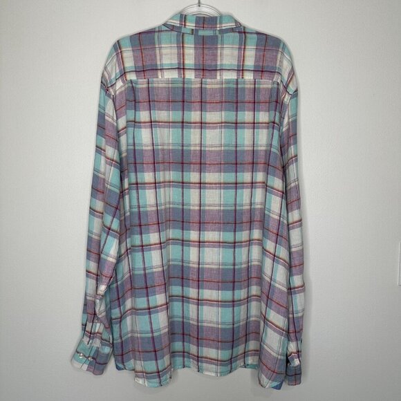 Tommy Bahama Linen Long Sleeve Button Down Shirt 2XL Blue Purple Plaid - Picture 3 of 12